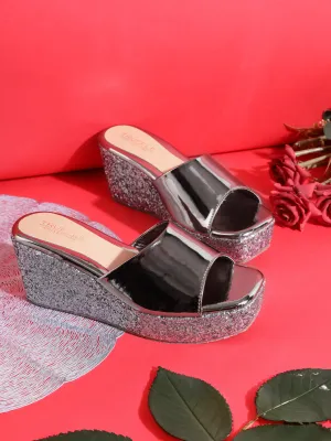 Wedges à enfiler en similicuir gris acier (TC-ST-010-PEW)