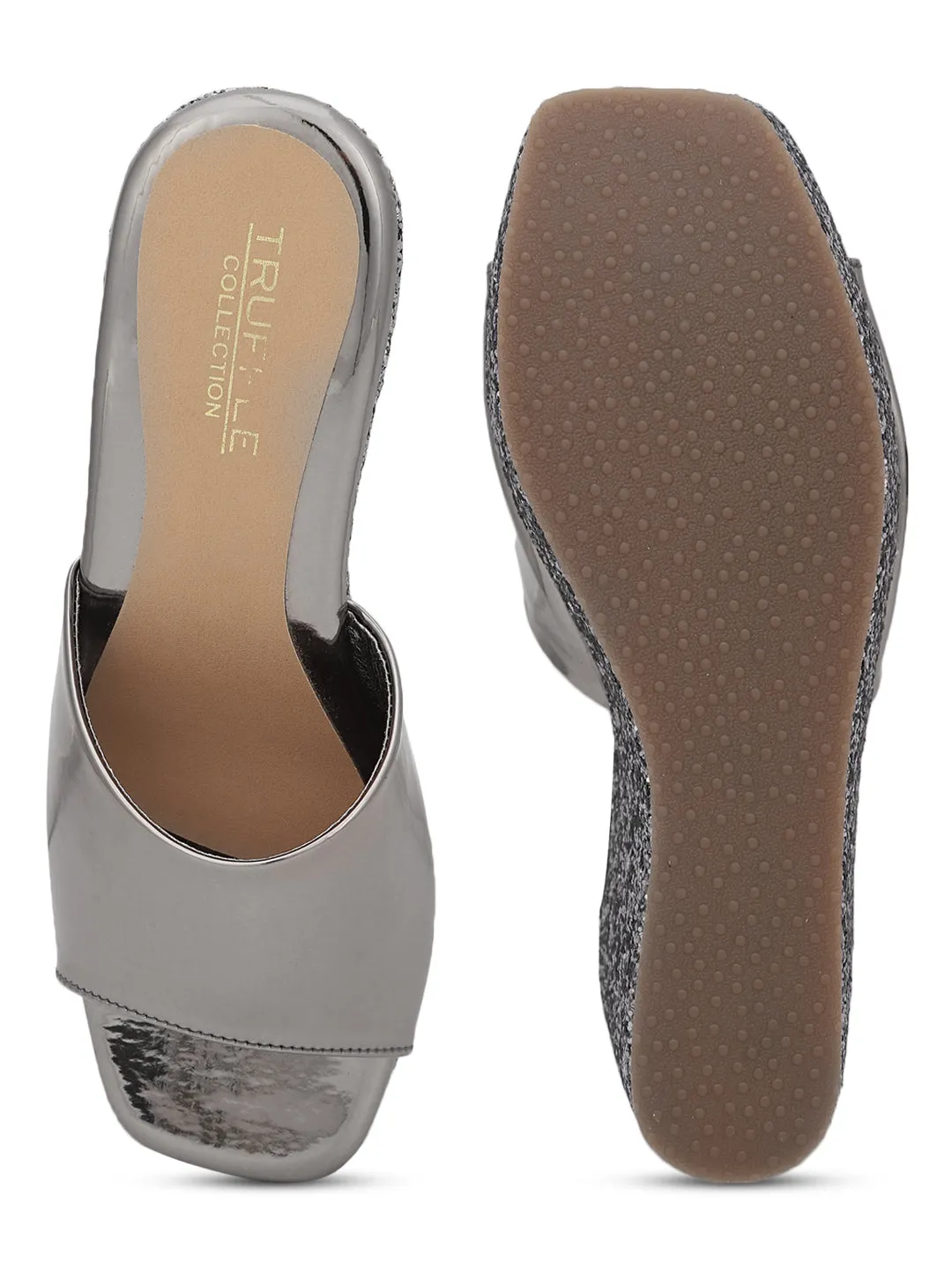 Wedges à enfiler en similicuir gris acier (TC-ST-010-PEW)
