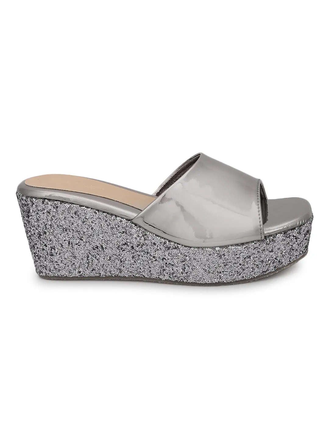 Wedges à enfiler en similicuir gris acier (TC-ST-010-PEW)