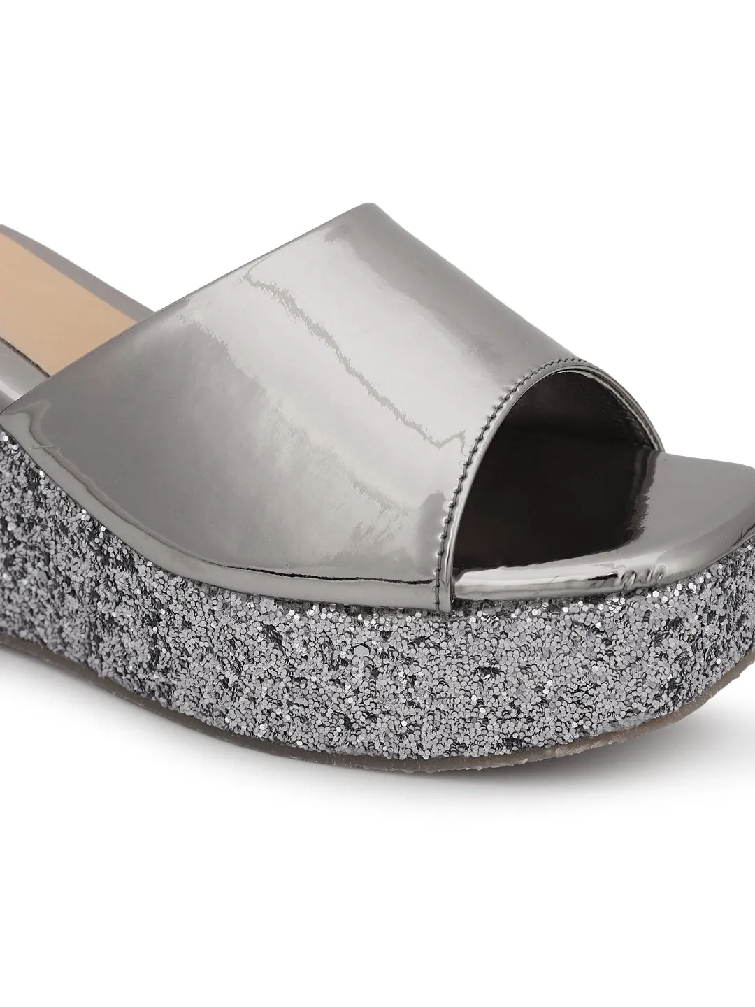 Wedges à enfiler en similicuir gris acier (TC-ST-010-PEW)