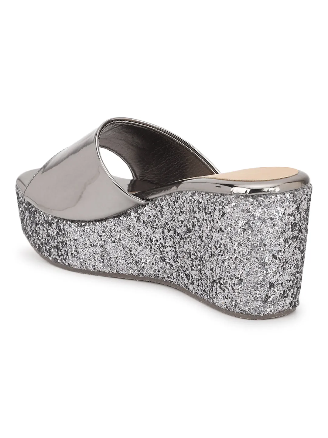 Wedges à enfiler en similicuir gris acier (TC-ST-010-PEW)
