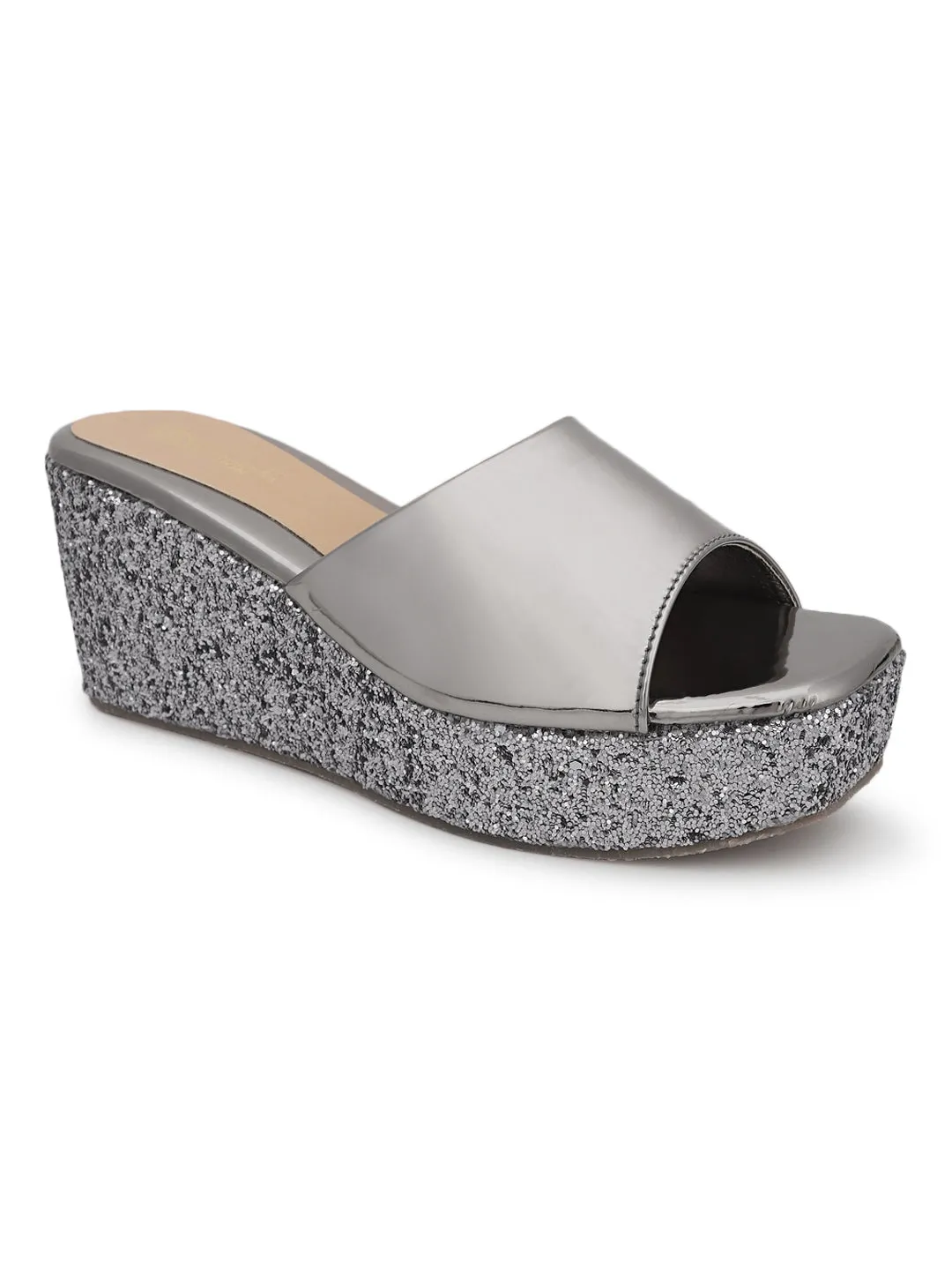 Wedges à enfiler en similicuir gris acier (TC-ST-010-PEW)