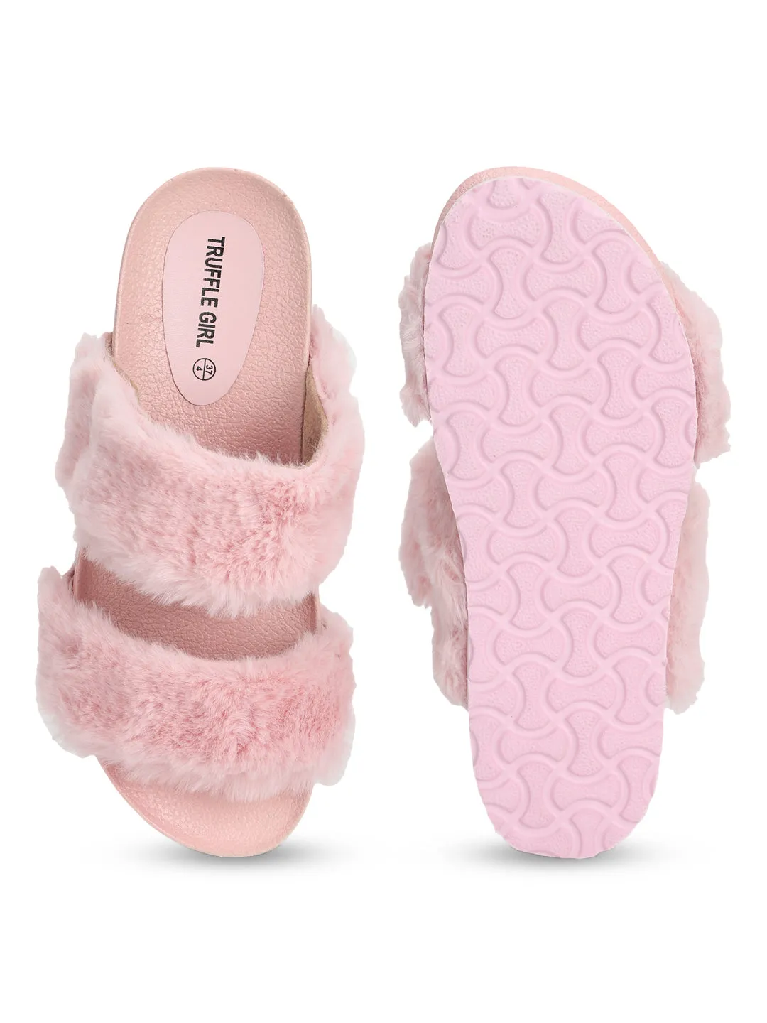 Mules en Fausse Fourrure Rose (TC-RLST9-PNK)
