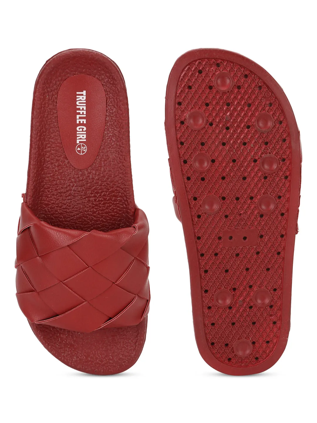 Sandales tressées PU rouge
