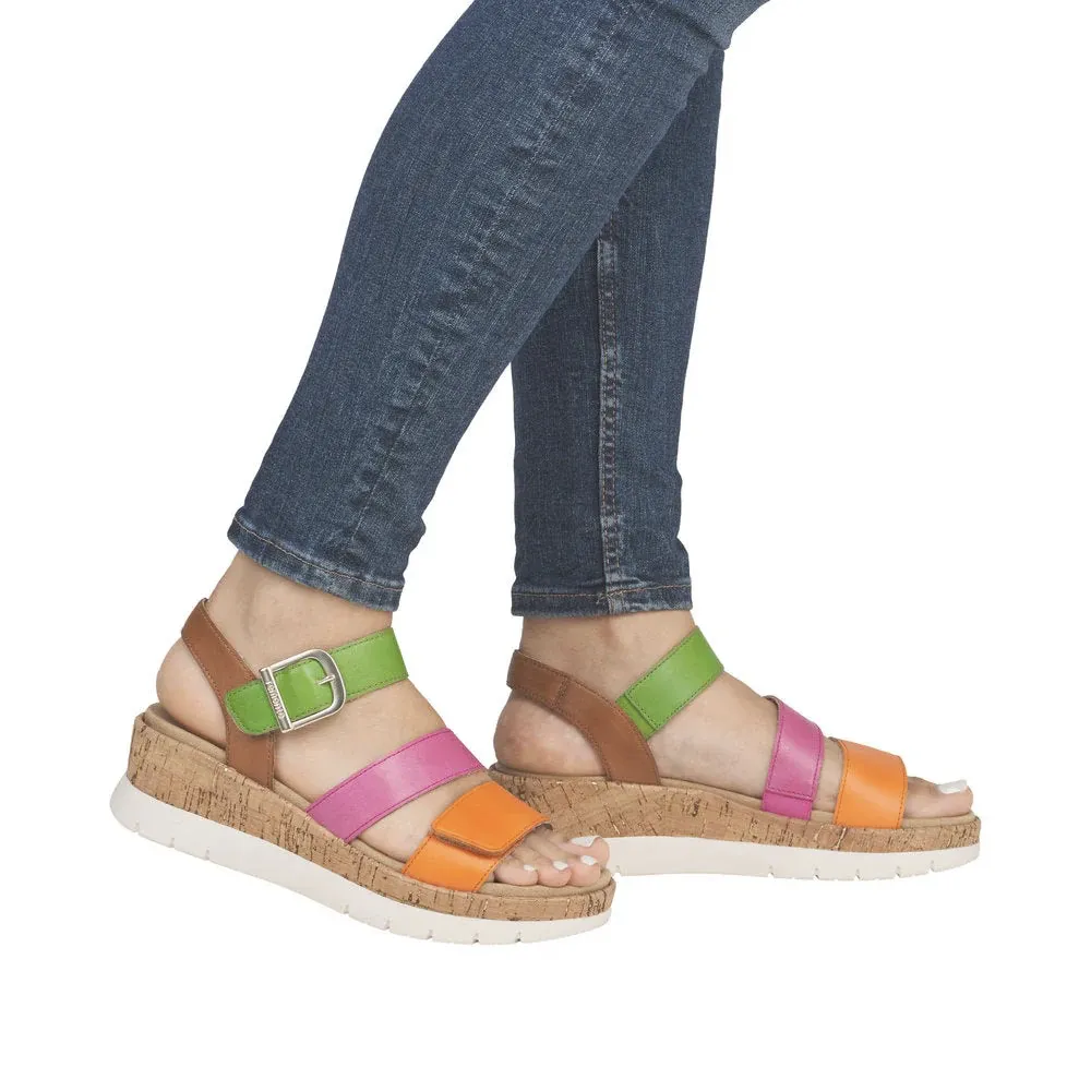 Sandale à talon compensé Gizela 50 pour femme en Aperol/Fuchsia/Absinthe/Muscat