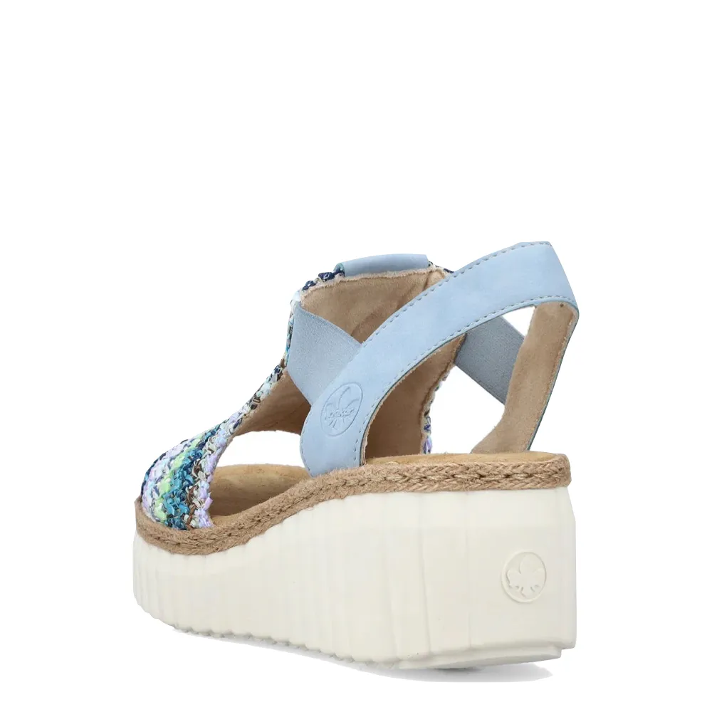 Sandale à plateforme Rieker Women's Rose 72 en multicolore bleu/aqua