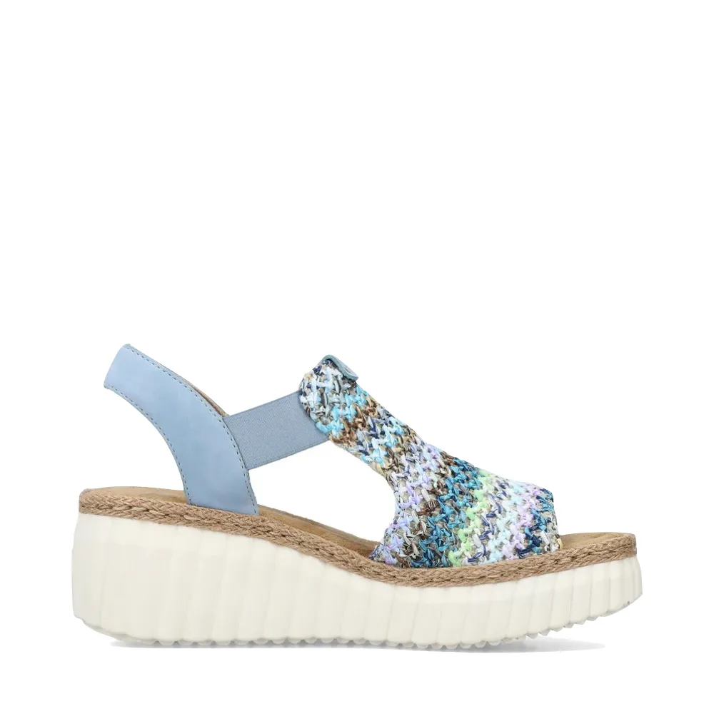 Sandale à plateforme Rieker Women's Rose 72 en multicolore bleu/aqua