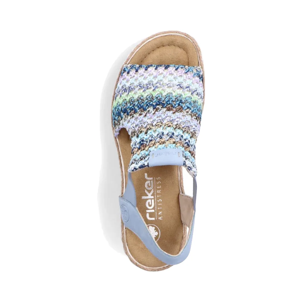 Sandale à plateforme Rieker Women's Rose 72 en multicolore bleu/aqua
