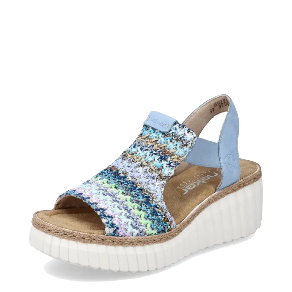 Sandale à plateforme Rieker Women's Rose 72 en multicolore bleu/aqua