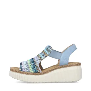 Sandale à plateforme Rieker Women's Rose 72 en multicolore bleu/aqua