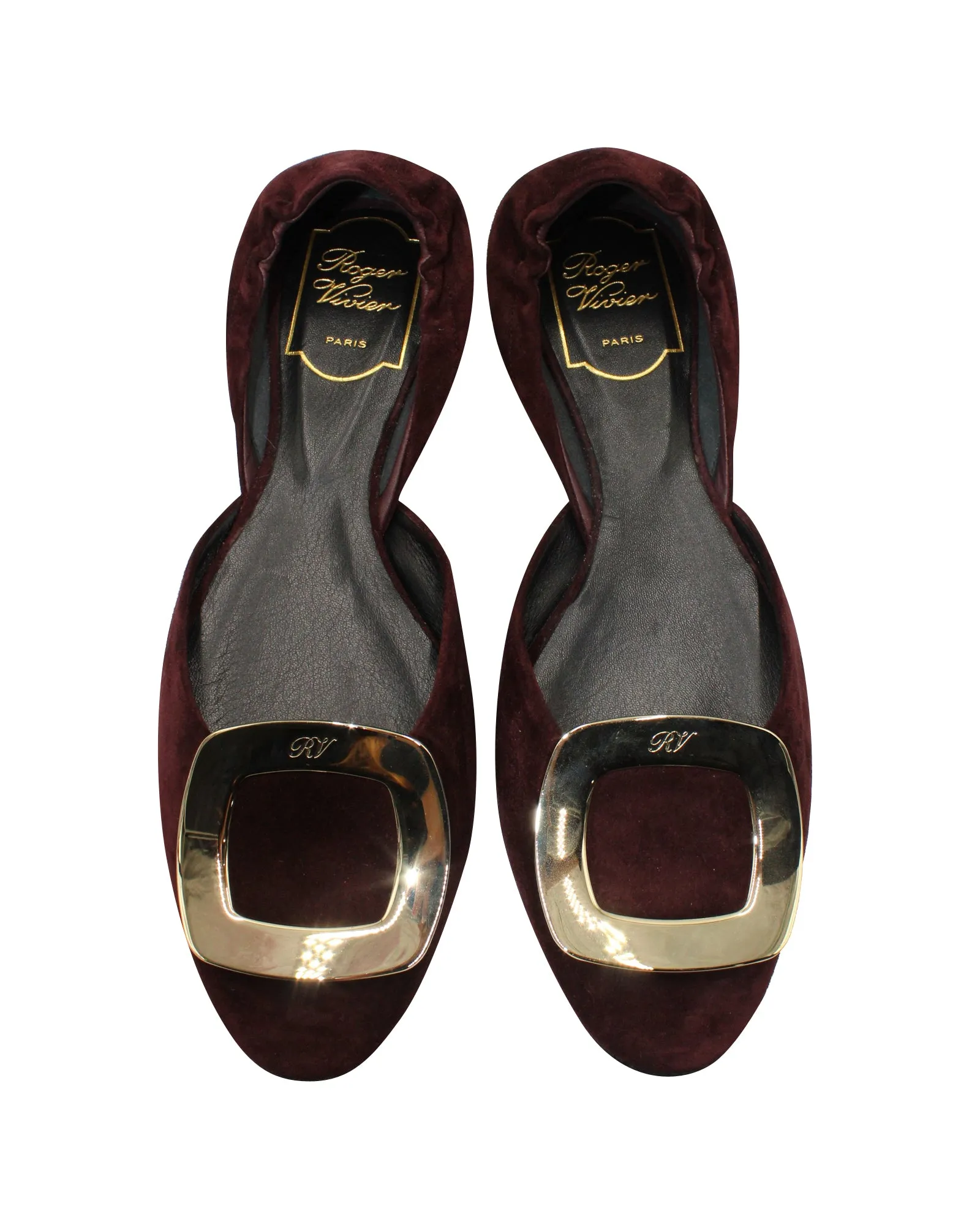 Roger Vivier Chips Scrunch D'Orsay Ballerines en Suédine Bordeaux