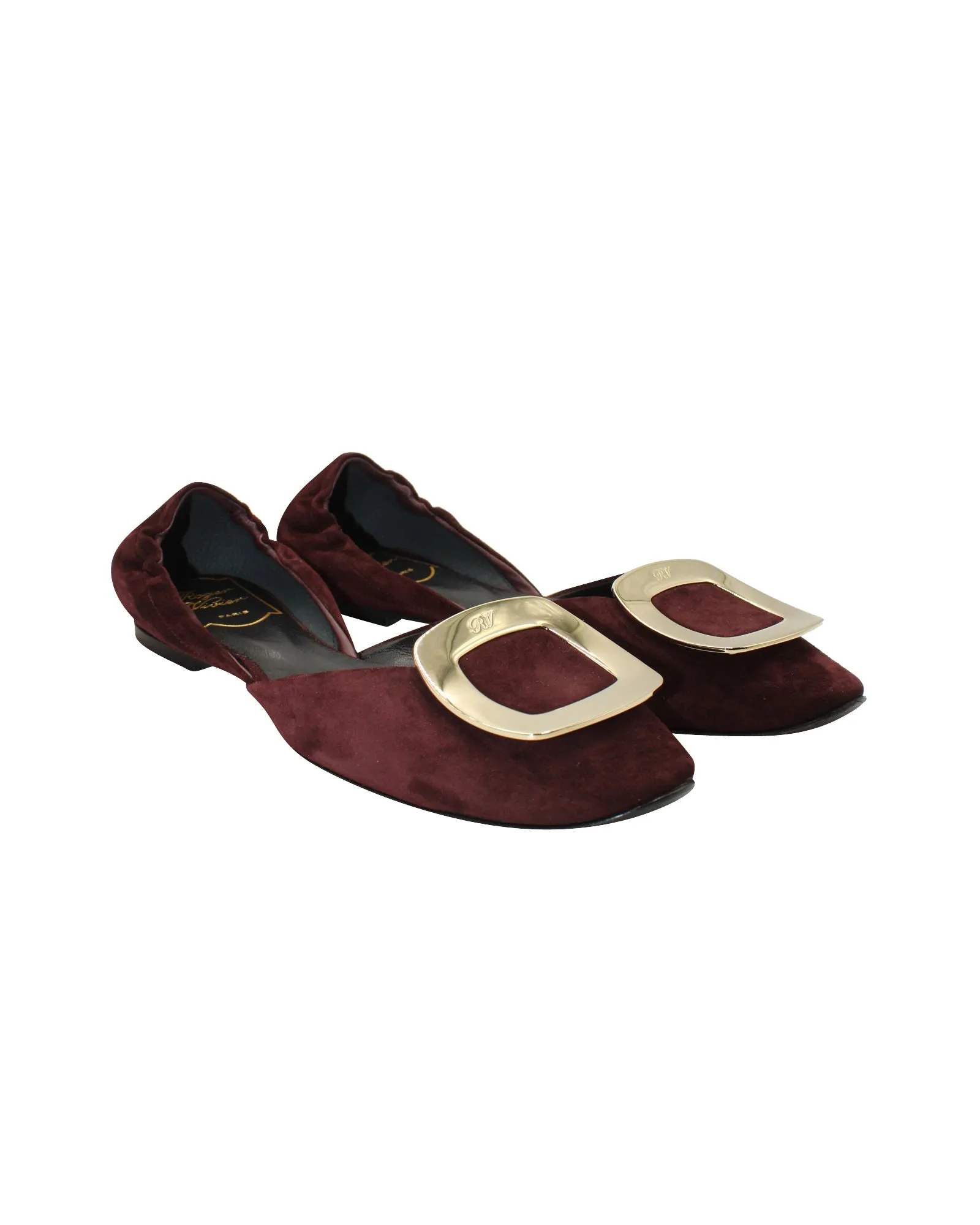 Roger Vivier Chips Scrunch D'Orsay Ballerines en Suédine Bordeaux