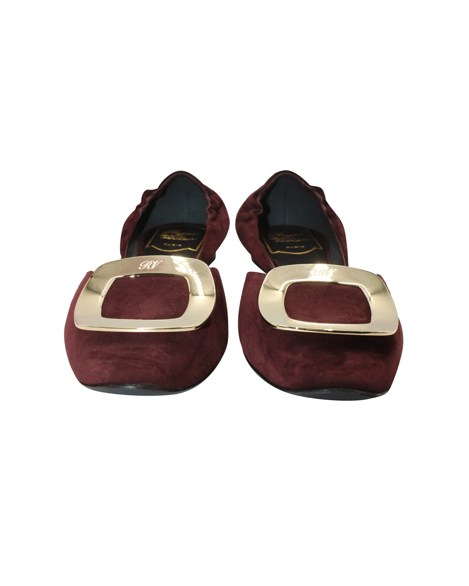 Roger Vivier Chips Scrunch D'Orsay Ballerines en Suédine Bordeaux