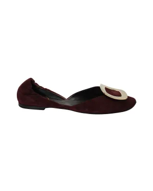 Roger Vivier Chips Scrunch D'Orsay Ballerines en Suédine Bordeaux