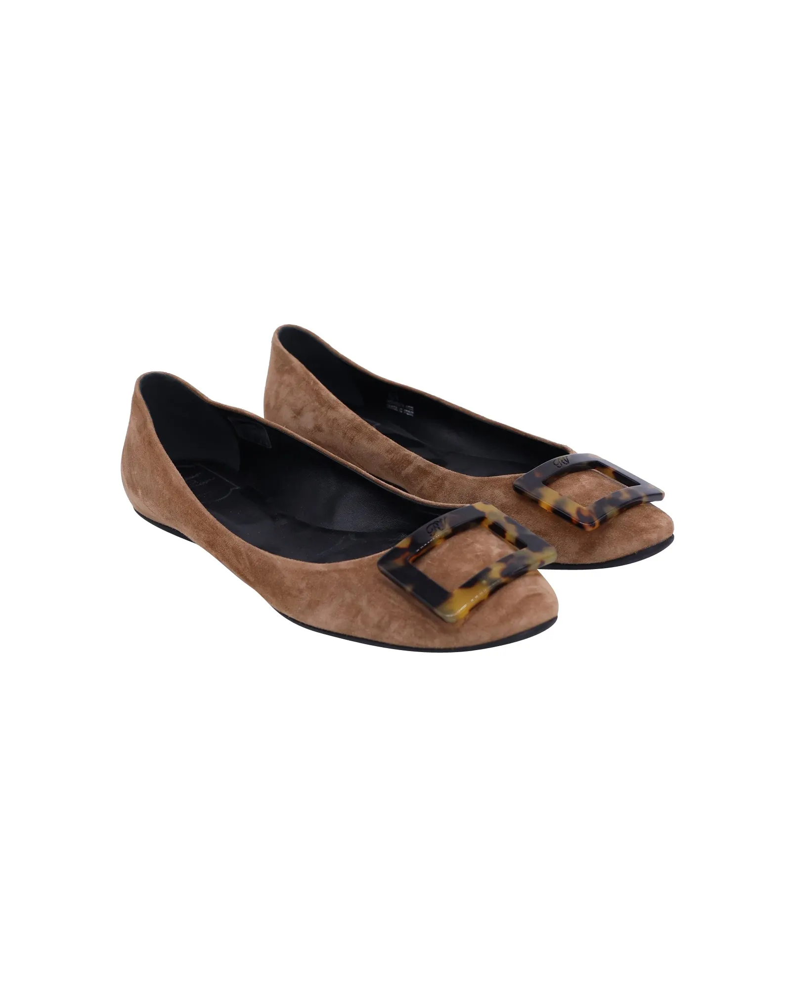 Roger Vivier Gommette Boucle en écaille Ballerines en daim marron_Roger-Vivier