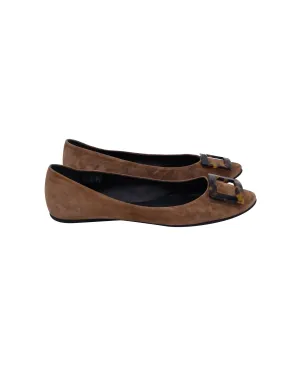 Roger Vivier Gommette Boucle en écaille Ballerines en daim marron_Roger-Vivier