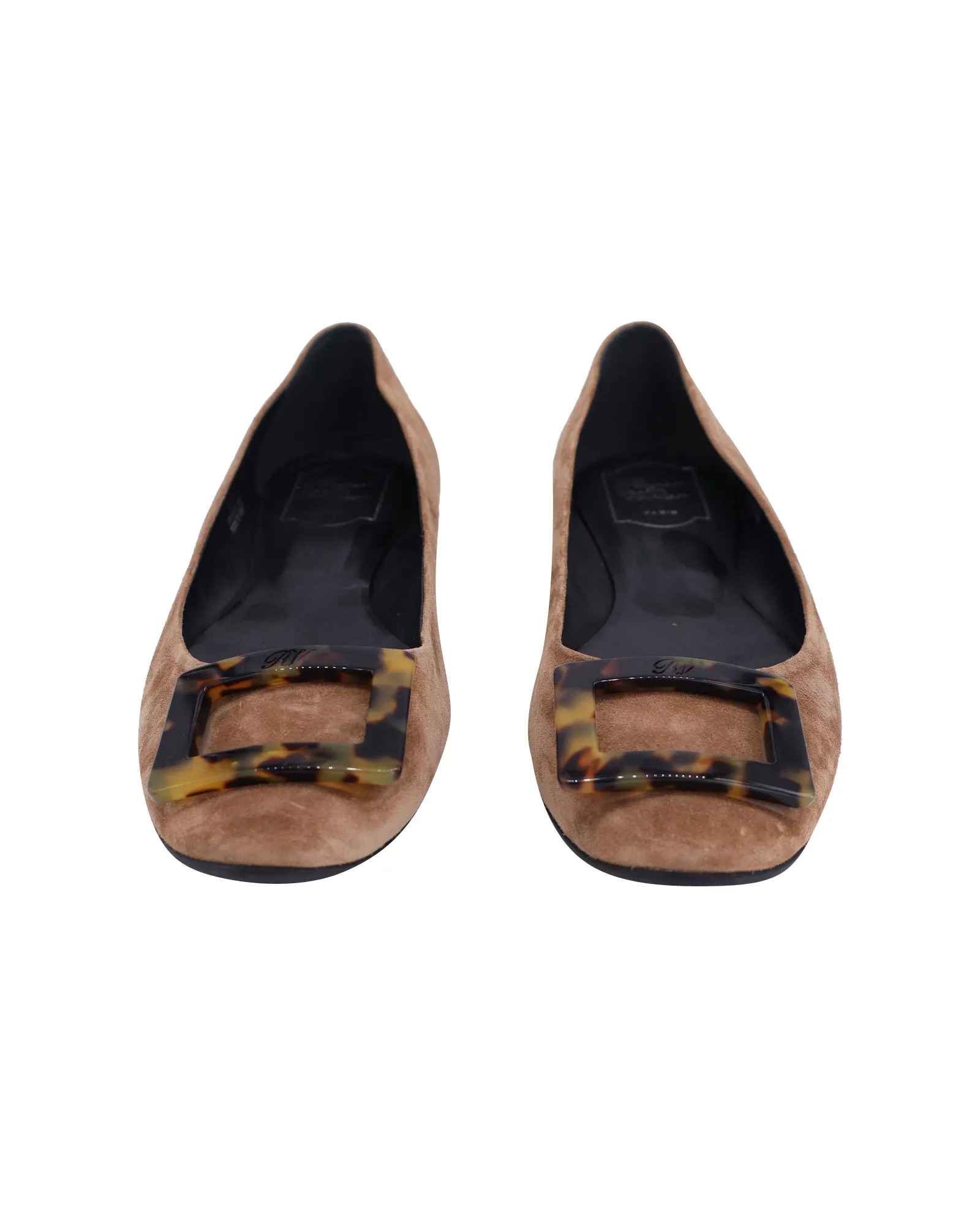 Roger Vivier Gommette Boucle en écaille Ballerines en daim marron_Roger-Vivier