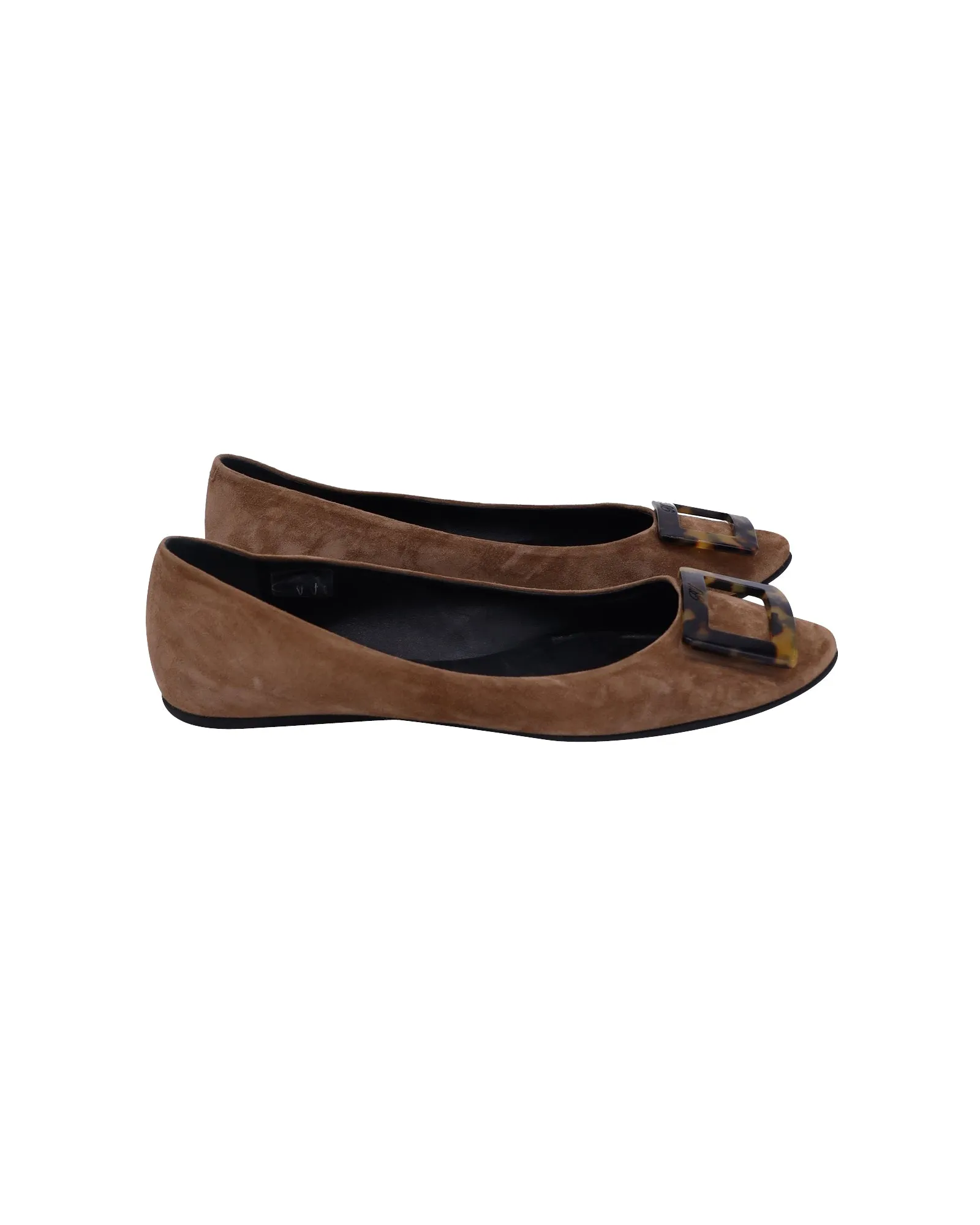 Roger Vivier Gommette Boucle en écaille Ballerines en daim marron_Roger-Vivier