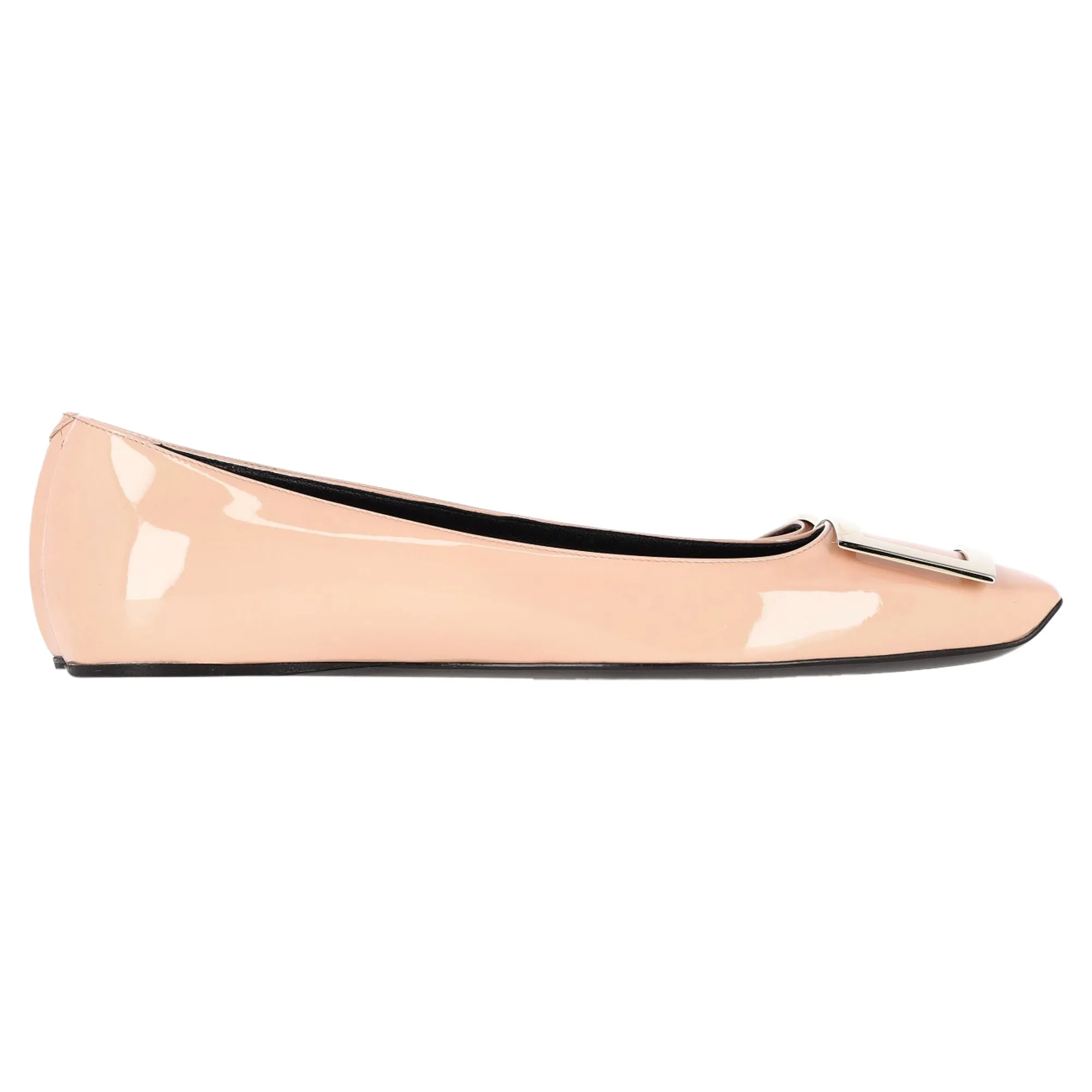 Roger Vivier Escarpins plats Ballet à détail de boucle Trompette en cuir verni nude_Roger-Vivier