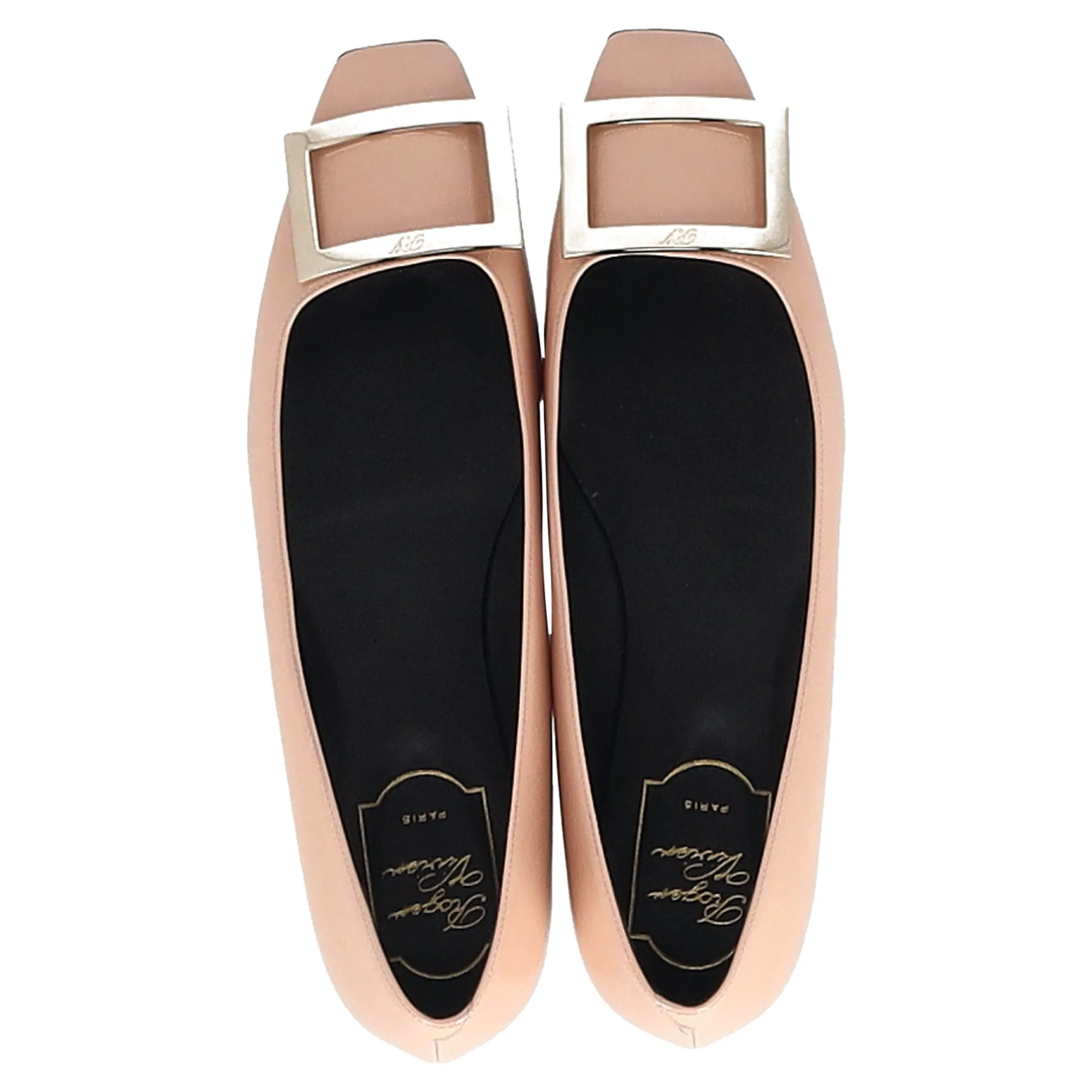 Roger Vivier Escarpins plats Ballet à détail de boucle Trompette en cuir verni nude_Roger-Vivier