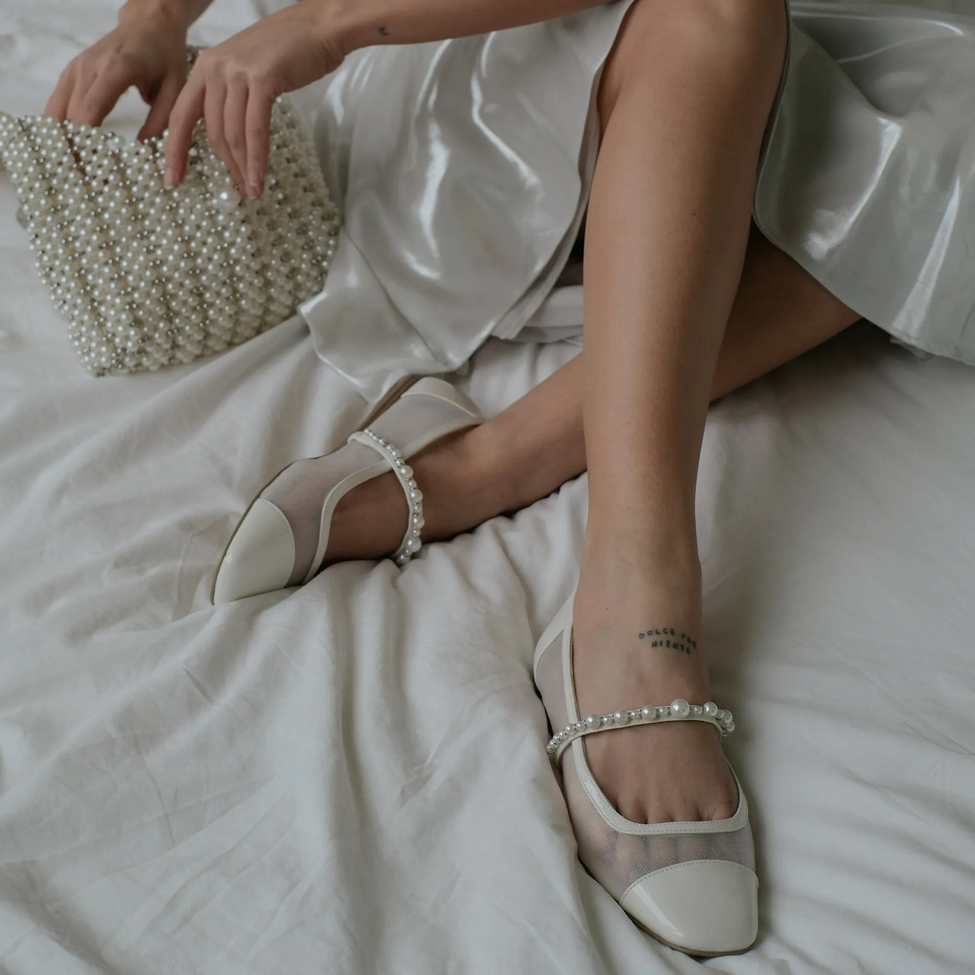 ROLLIN PEARL BALLERINES BLANCHES EN MAILLE