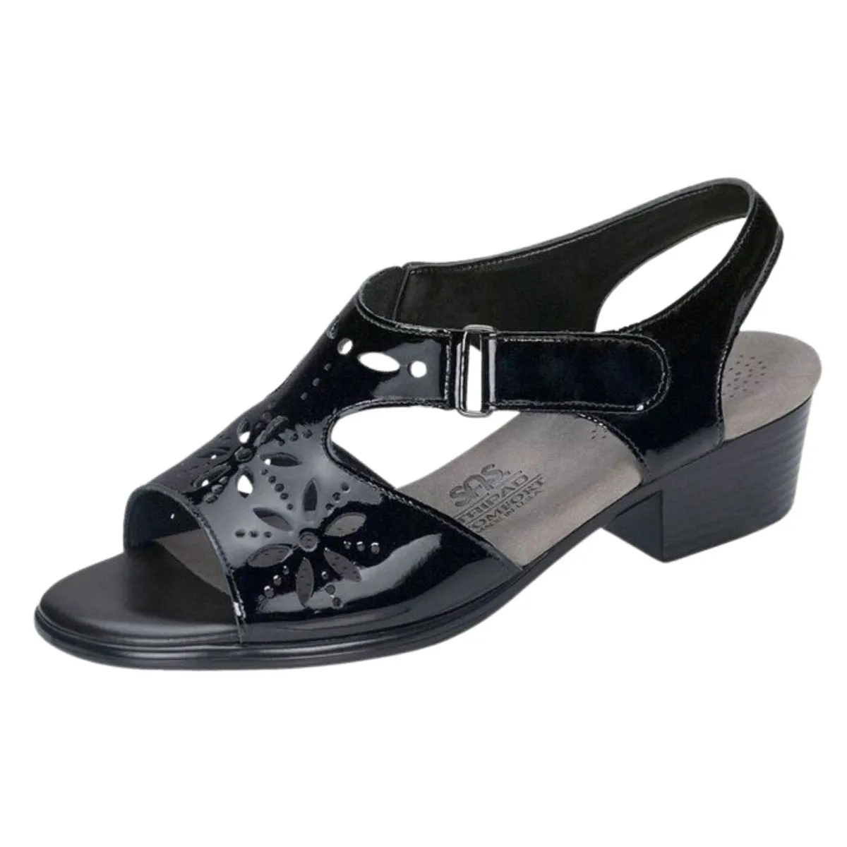 S A Sandales Femme Éclat Noir Verni