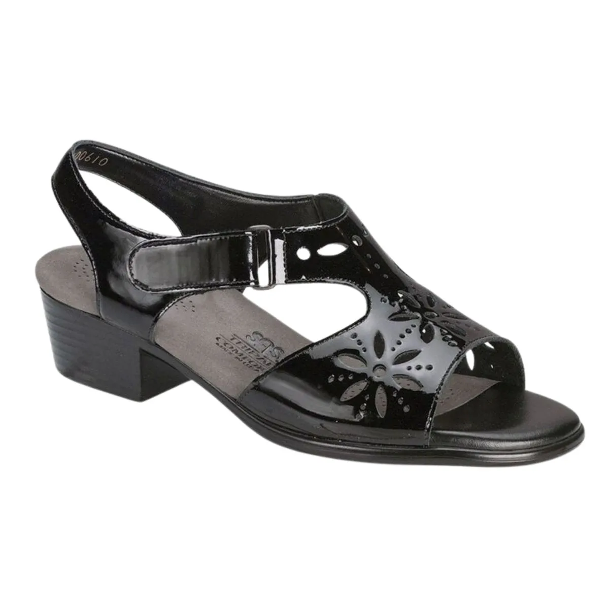 S A Sandales Femme Éclat Noir Verni