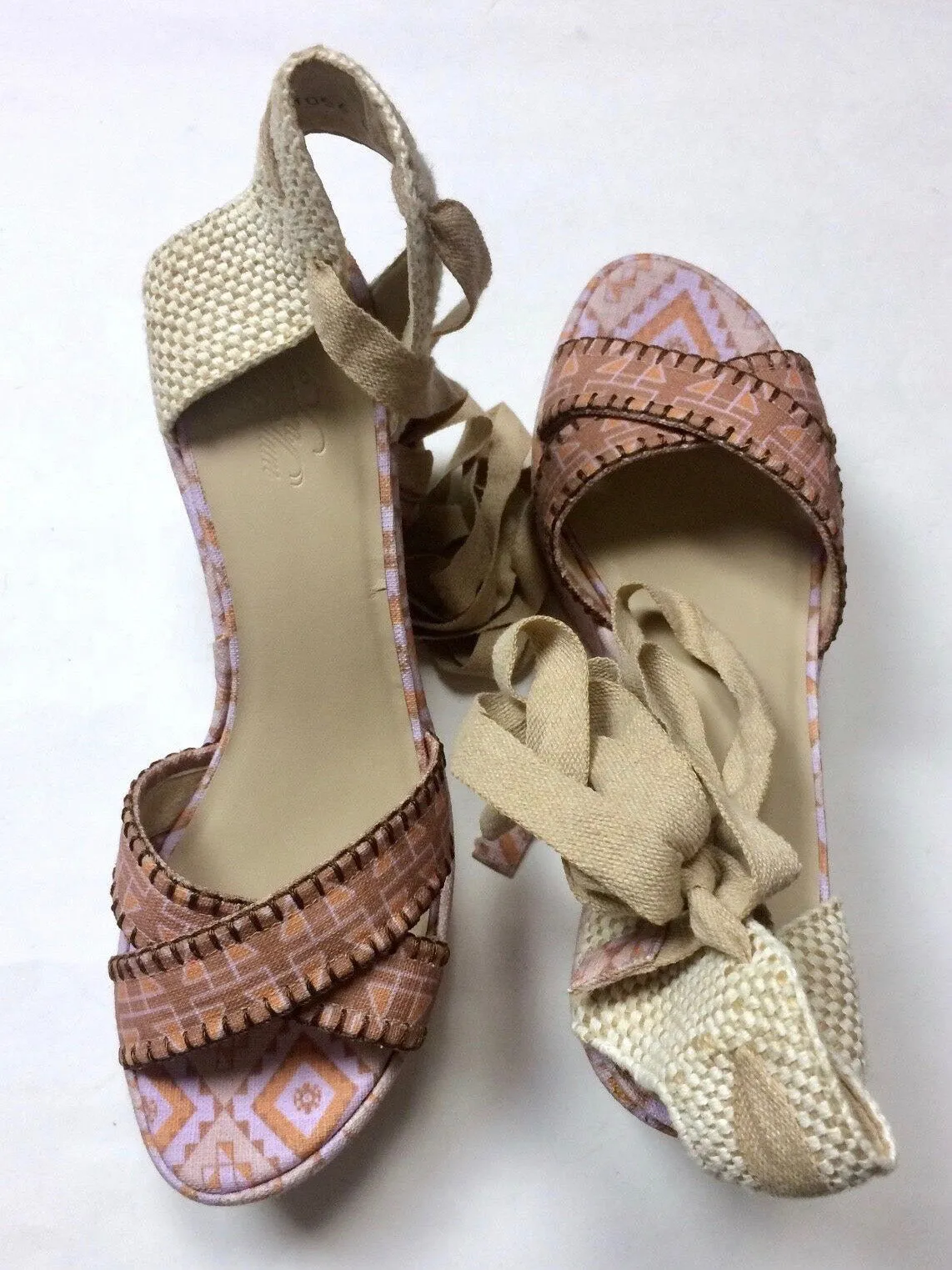 Theodora & Callum Taille 40 (9/9.5) Sandales à Wedge Rose & Beige NWOB