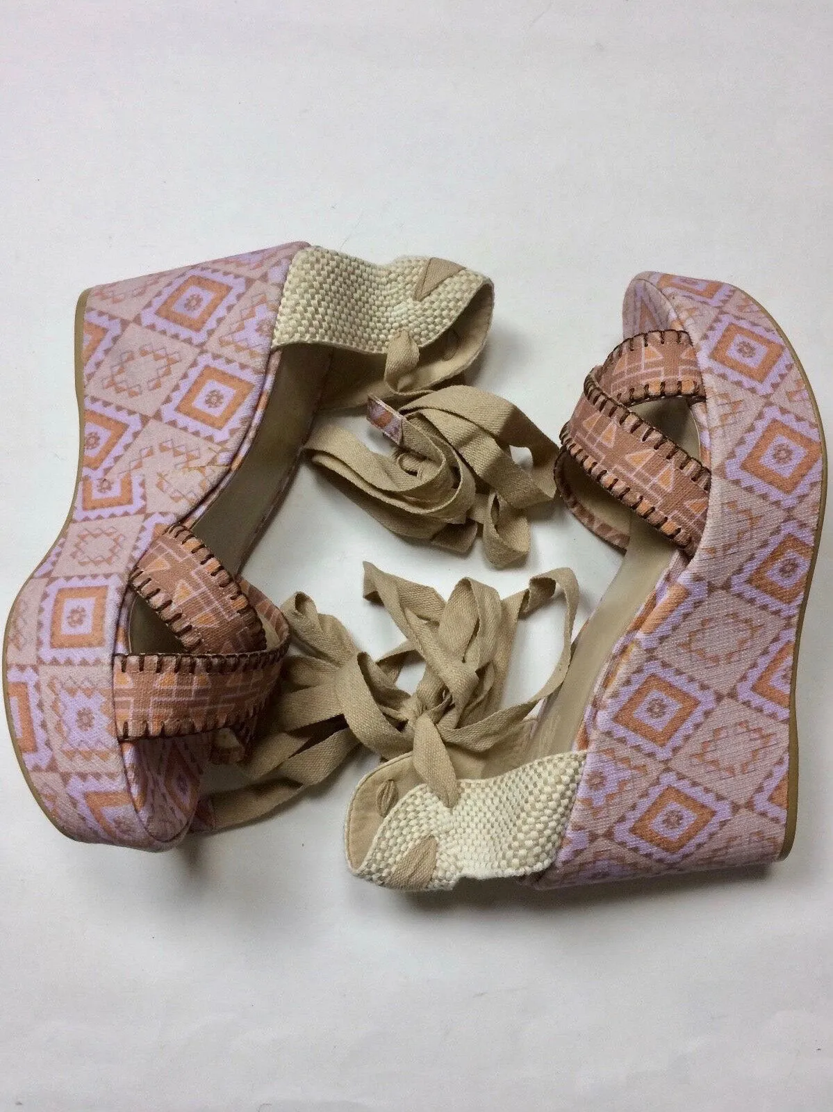 Theodora & Callum Taille 40 (9/9.5) Sandales à Wedge Rose & Beige NWOB