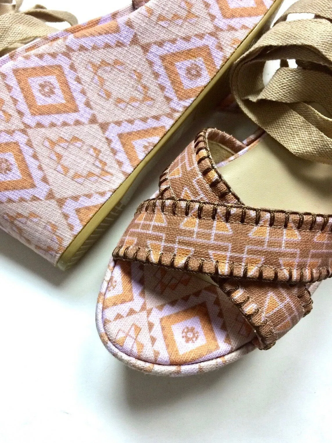 Theodora & Callum Taille 40 (9/9.5) Sandales à Wedge Rose & Beige NWOB