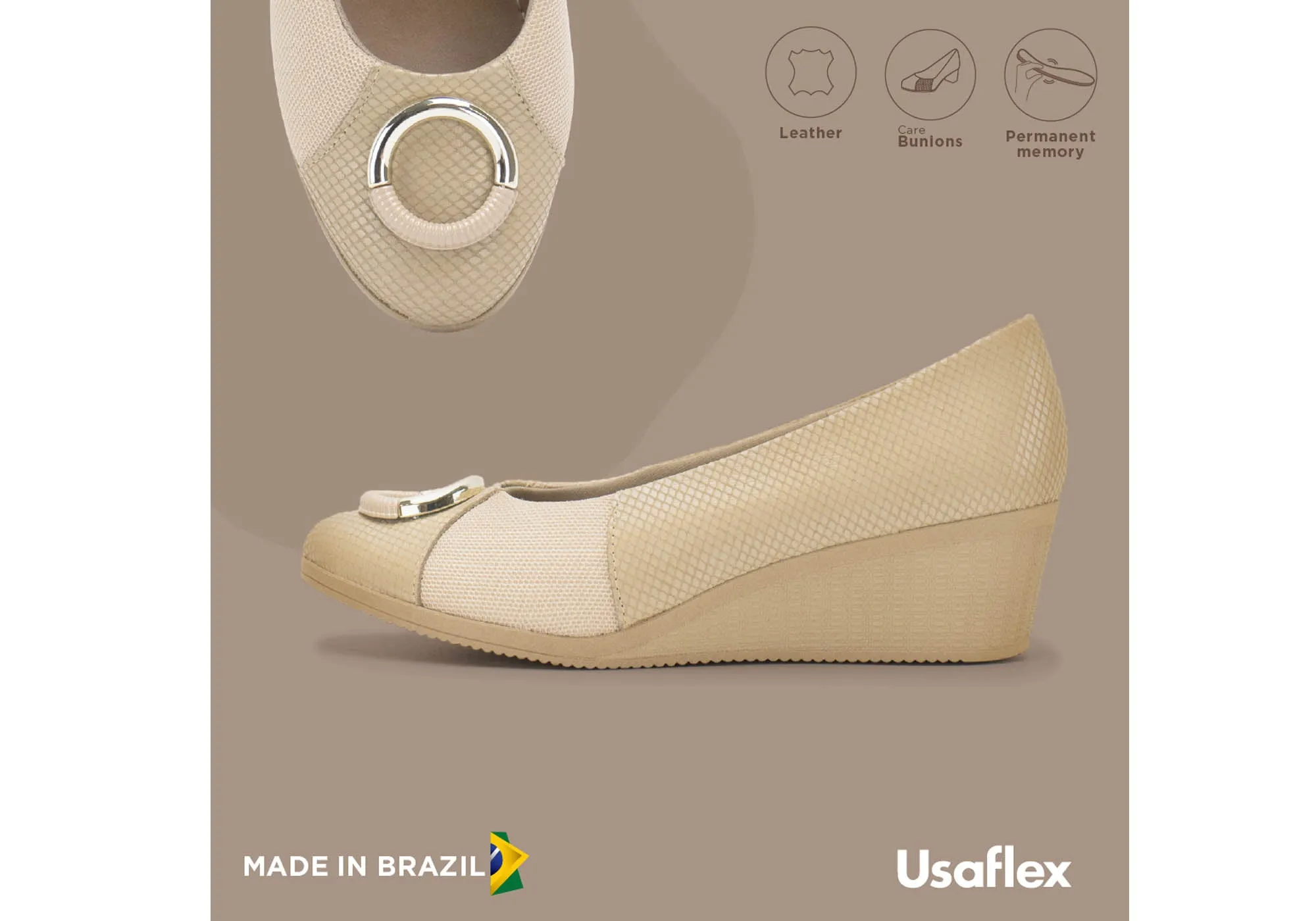 Usaflex Neva Chaussures Femmes à Talon Compensé en Cuir Confortables Fabriquées au Brésil Chaussures Usaflex