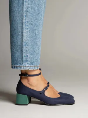 Escarpins à talons moyens en suédine végane | Bleu & Vert