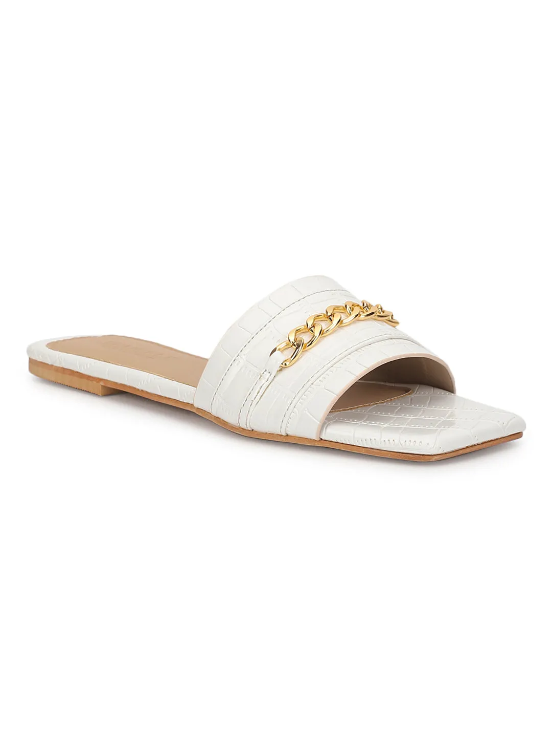 Mocassins à enfiler en croco blanc verni (TC-ST-002-WHT)
