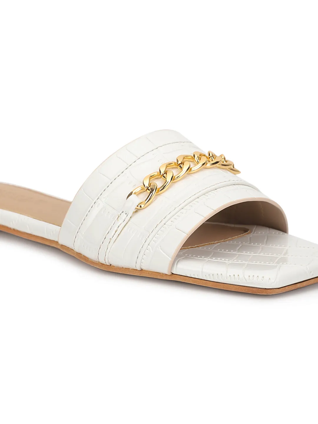 Mocassins à enfiler en croco blanc verni (TC-ST-002-WHT)