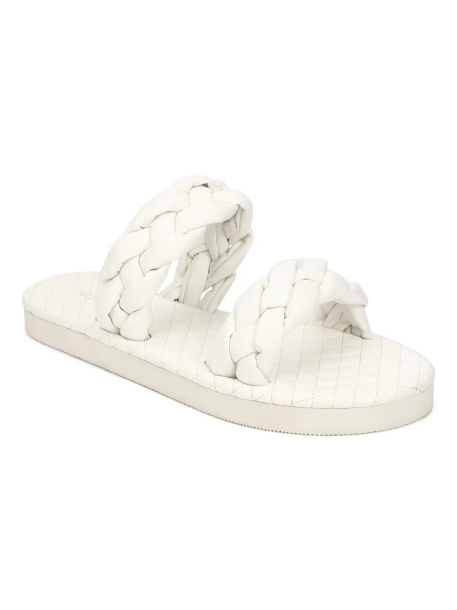 Sandales à lanières tressées en PU blanc