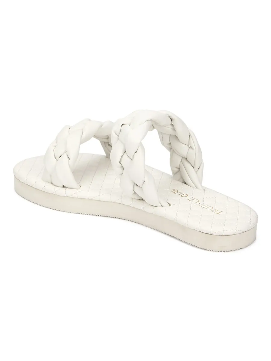 Sandales à lanières tressées en PU blanc