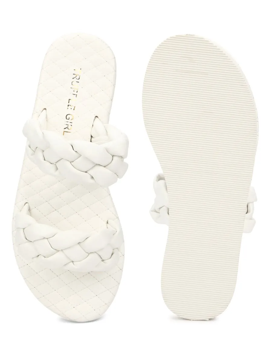 Sandales à lanières tressées en PU blanc