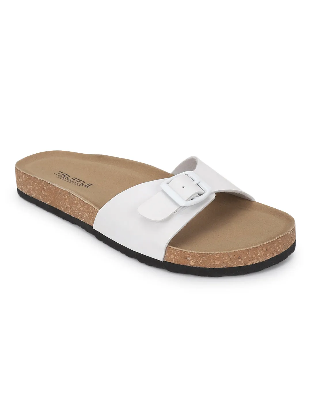 Ballerines à semelle intérieure en liège et latex PU blanc (TC-100505-WHT)