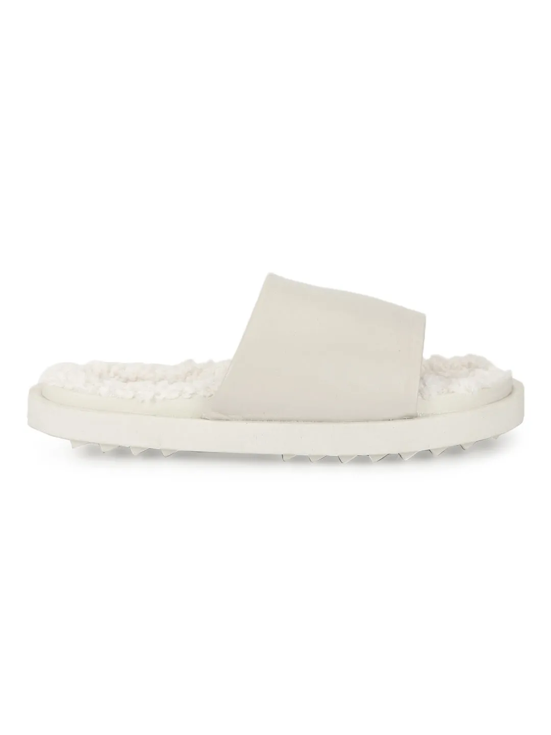 Mules en Fausse Fourrure Blanche PU Douce (TC-RLST6-WHT)
