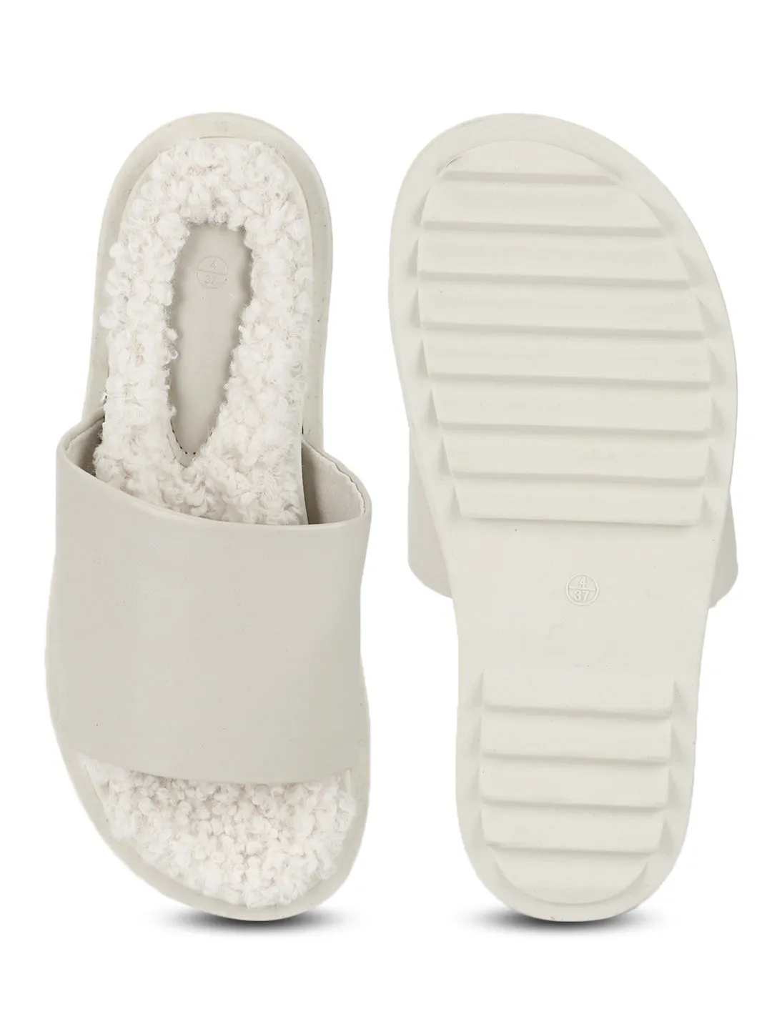 Mules en Fausse Fourrure Blanche PU Douce (TC-RLST6-WHT)