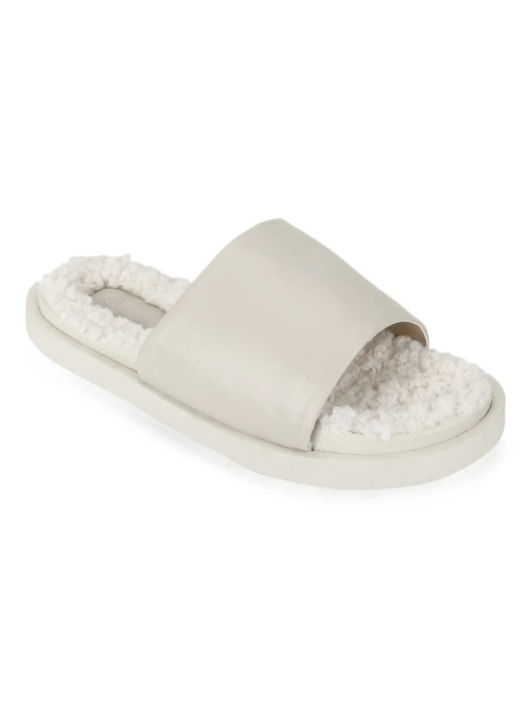 Mules en Fausse Fourrure Blanche PU Douce (TC-RLST6-WHT)