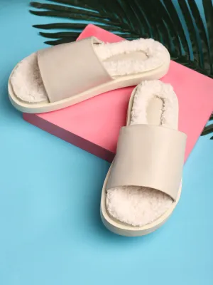 Mules en Fausse Fourrure Blanche PU Douce (TC-RLST6-WHT)
