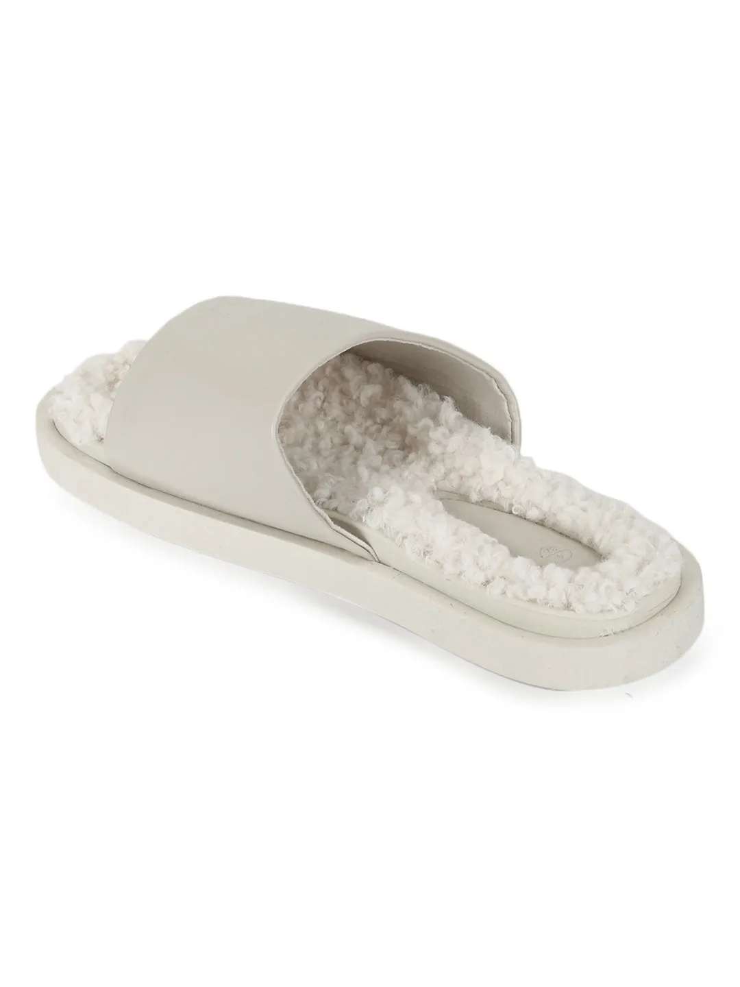 Mules en Fausse Fourrure Duveteuse PU Blanc